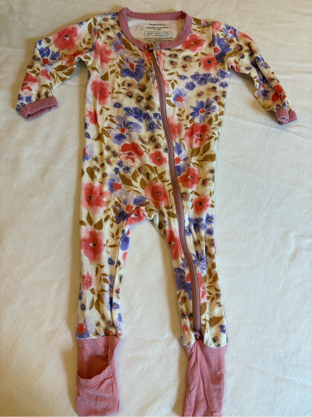 Baby Floral Zip-Front Footed One-Piece - Pink & Purple